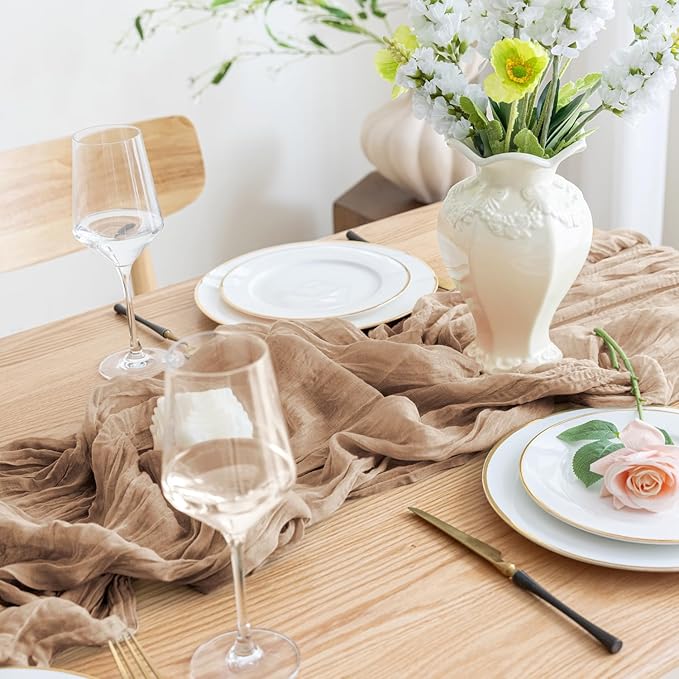 Asee'm 2pcs Cheesecloth Table Runner 120 Inches Long Nude Boho Gauze Cheese - Image 5