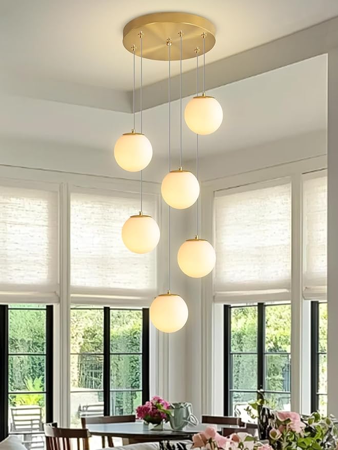 H 87in Globe Pendant Light 6-Lights Modern Hanging Chandelier - Image 7