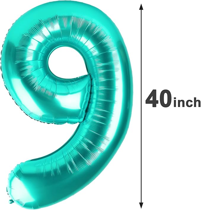 40 Inch Big Teal Blue 9 Balloon Number, Jumbo Giant Happy 9th 19 29 39 49 99 - Image 2