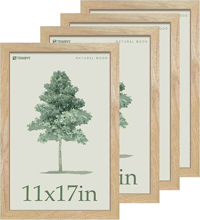 11x17 Picture Frame 4 Pack, Natural Solid Wood Poster Frame by TENiBYC