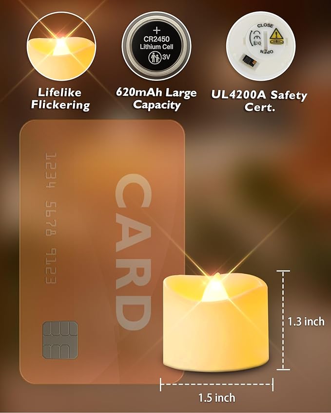 Homemory 24pcs Remote Timer LED Tea Lights Candles, 400+Hours Flickering - Image 3