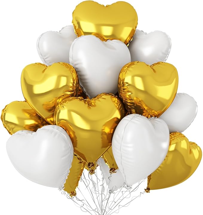 Gold White Heart Balloons by Sowide