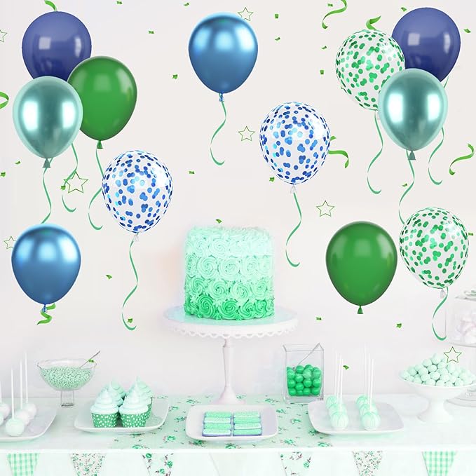 Blue and Green Balloon Set, 12 Inch Navy Blue Dark Green Balloons Metallic - Image 4
