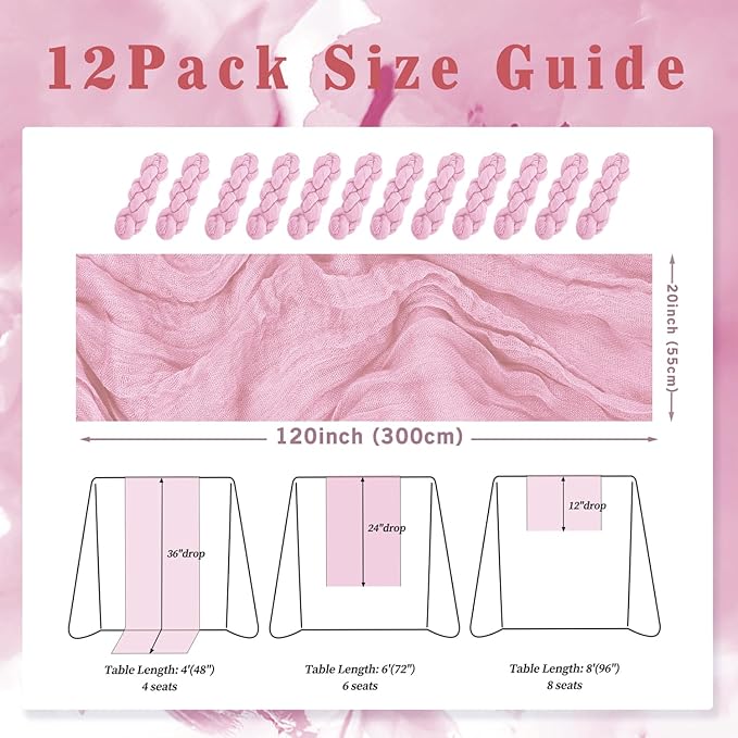 Light Pink Cheesecloth Table Runner 12 Pack 10FT Rustic Gauze Fabric Cheese - Image 2