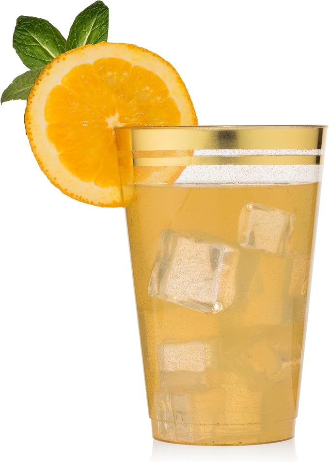 Perfect Settings 100 Premium 14oz Hard Plastic Cups Clear Glitter Gold Plastic - Image 7