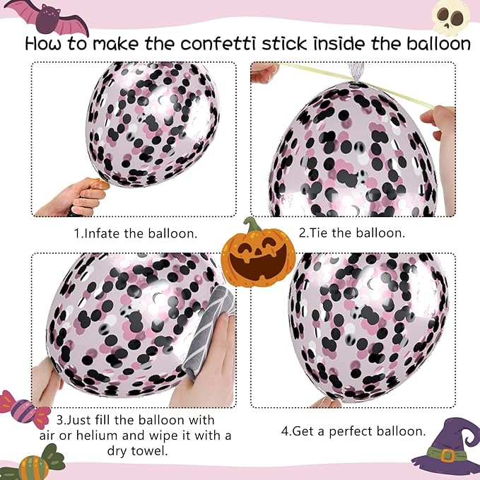 FunHot Halloween Party Balloons, 12 Inch Black Pink Confetti Balloons Bat Ghost - Image 7