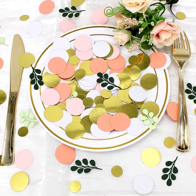 300PC Sage Green Gold Pink Round Dots Confetti - Image 4