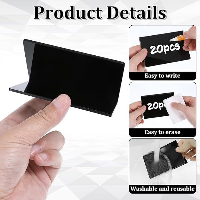 20 Packs Acrylic Mini Chalkboard Sign Black Food Labels Name Tags - Image 2