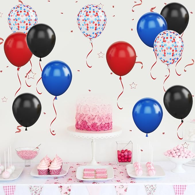 Red Blue Black Balloon Set, 12 Inch Matte Red Black and Royal Blue Latex Balloon - Image 4