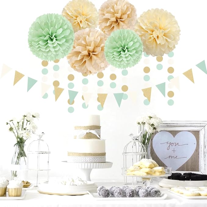 Sage-Green Gold-Champagne Party Decorations - Image 4