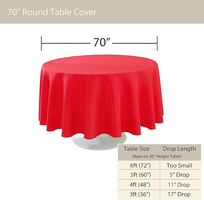 Craft And Party Round Tablecloth, 70 Inch Red Tablecloth, Polyester Fabric - Image 3