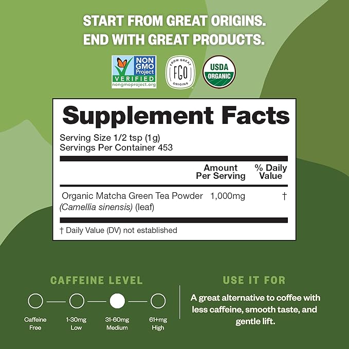 FGO Organic Matcha Green Tea Powder, Japanese Culinary Grade - Image 2