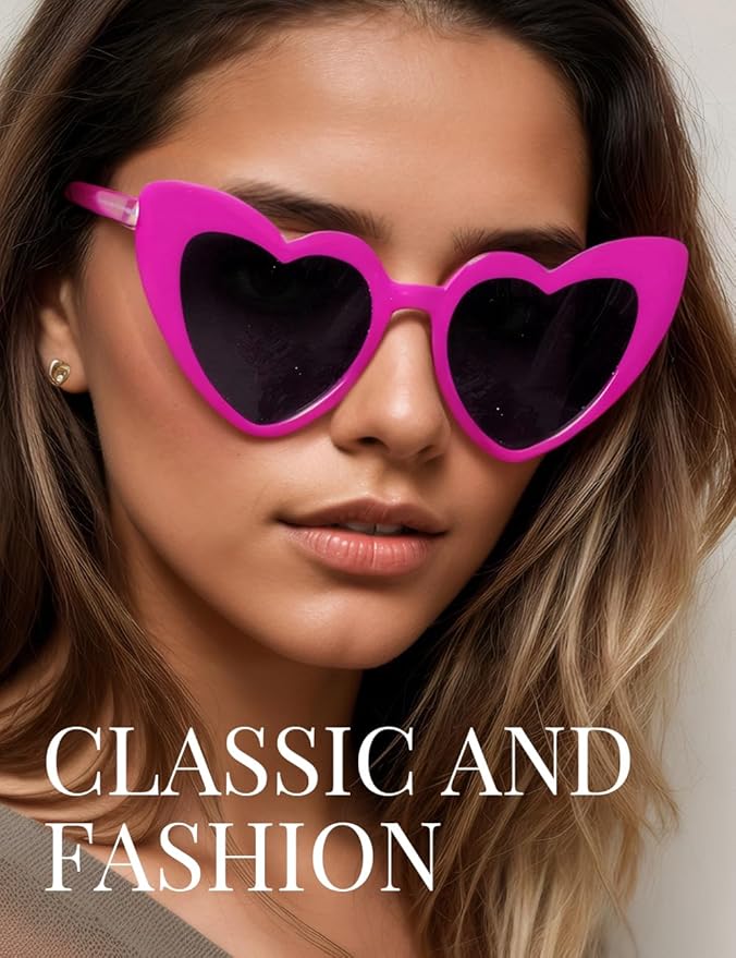 8 Pack Heart Sunglasses Vintage Cat Eye Heart Glasses Retro Bachelorette Bride - Image 4
