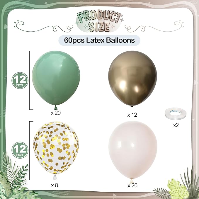 Sage Green Gold Balloons - Image 2