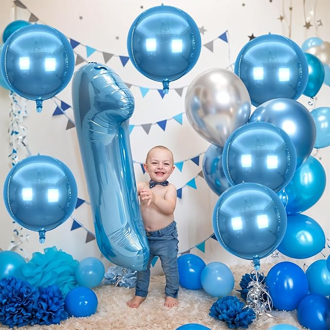 6Pcs Blue Round Foil Balloons, Giant 4D Round Ball Balloons, 22 Inch Metallic - Image 6