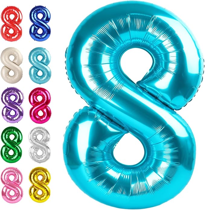 Helium Foil Blue Number 8 Balloon 40 Inch, Mylar Eight Numbers 8 18 28 38 48 58 by Upgesy
