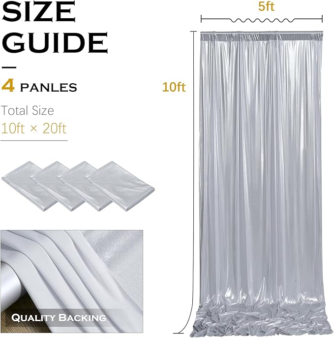 PartyVillage 20x10FT Silver Sequin Backdrop Curtain -4 Panels 5x10FT Wrinkle - Image 6