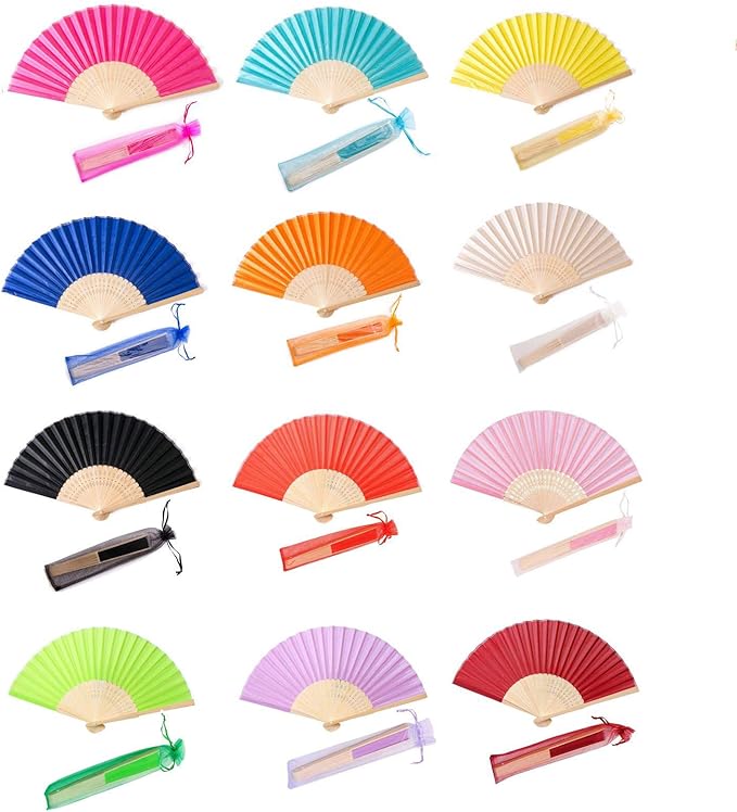 24pcs Imitated Silk Hand Fan Imitated Silk Fabric Bamboo Handheld Folded Fan by SLcrafts