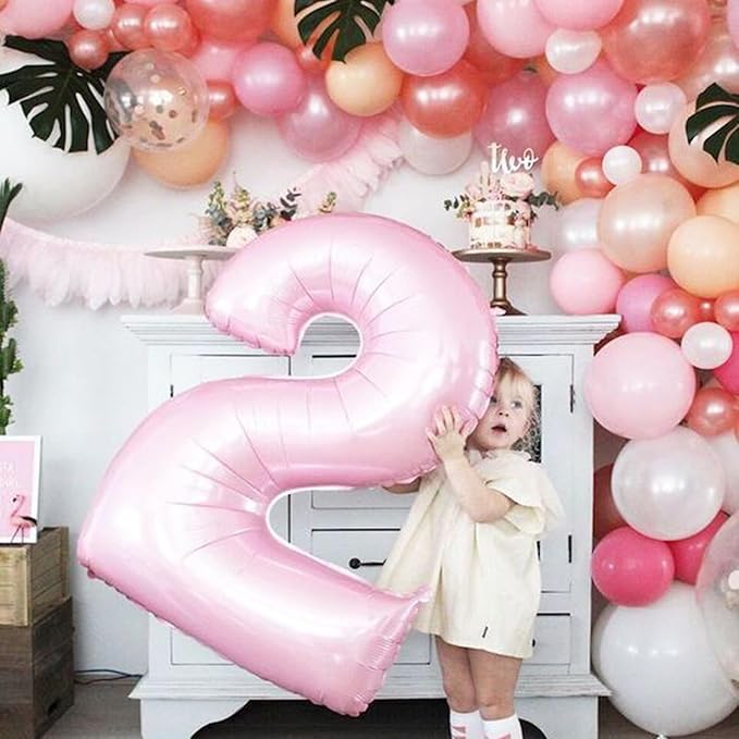 Light Pink 2 Number 40 Inch Pink Large Balloons Big Foil Helium Number Balloons - Image 6
