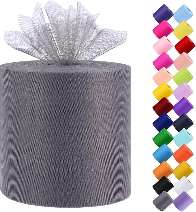 Tulle Fabric Roll, 6” by 200 Yards Tulle Organza Fabric Spool by ICOSHOW