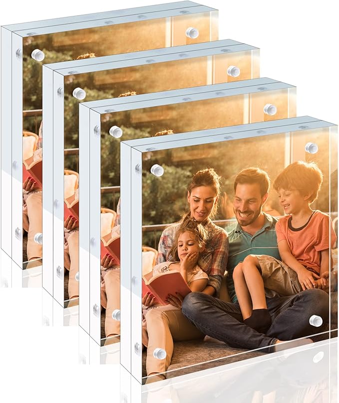 Egofine 5x5 Acrylic Frames 4 Pack, 20mm Thicker Frameless Clear Picture Frames by Egofine
