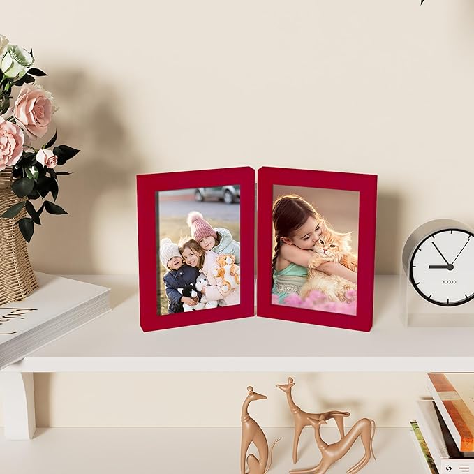 decorUhome Double 5x7 Picture Frame Vertical, Engineered Wood Bifold Photo Frame - Image 2