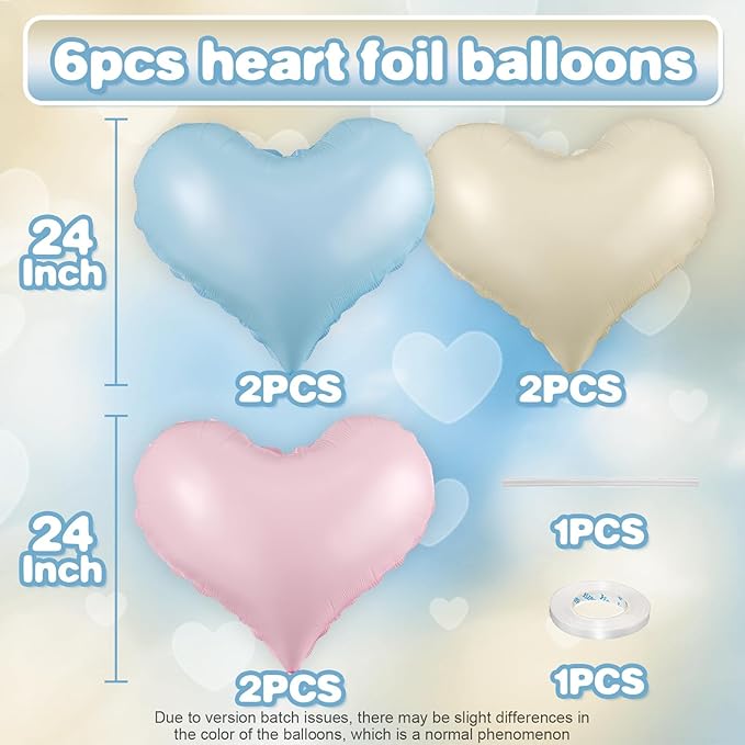 Pink Blue White Heart Balloons, 24Inch Large Heart Foil Balloons - Image 2