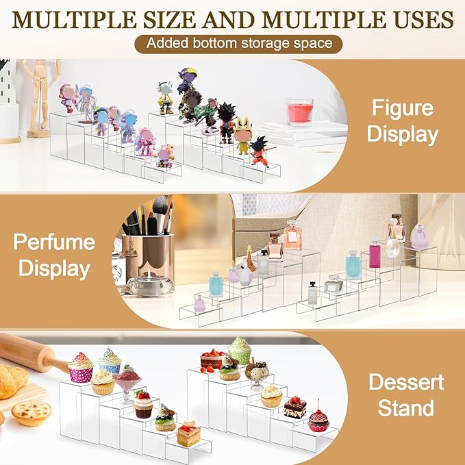 12 Pcs Acrylic Display Risers, 2 Sets Small Size Clear Acrylic Risers, 0.15" - Image 4