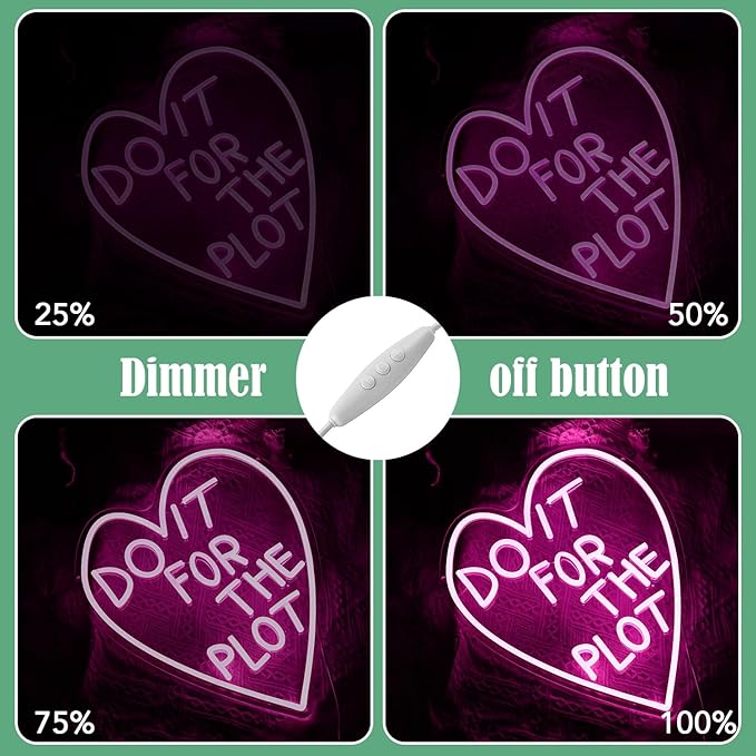 Do It For The Plot Neon Sign Dimmable Pink Words Neon Light for Wall Decor USB - Image 4