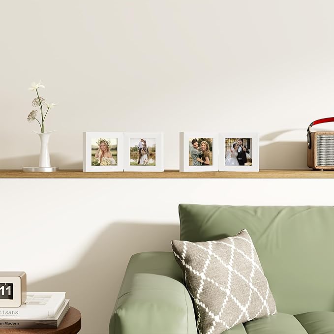 decorUhome Double 4x4 Picture Frame Vertical, Engineered Wood Bifold Photo Frame - Image 2