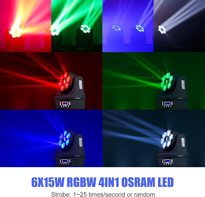 6x15W Mini Bee Eye Moving Head DJ Light, 90W LED RGBW Stage Light Rotate Beam - Image 5