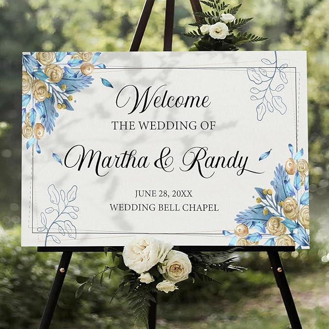 Editable Watercolor Wedding Welcome Sign, Boho Floral Template, Printable Blue - Image 2