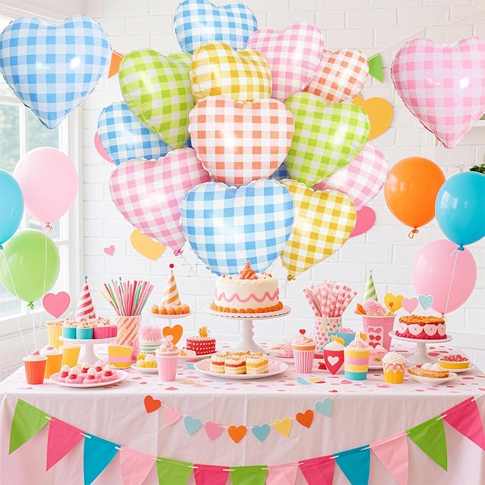 Colorful Checkered Heart Balloons - Image 6