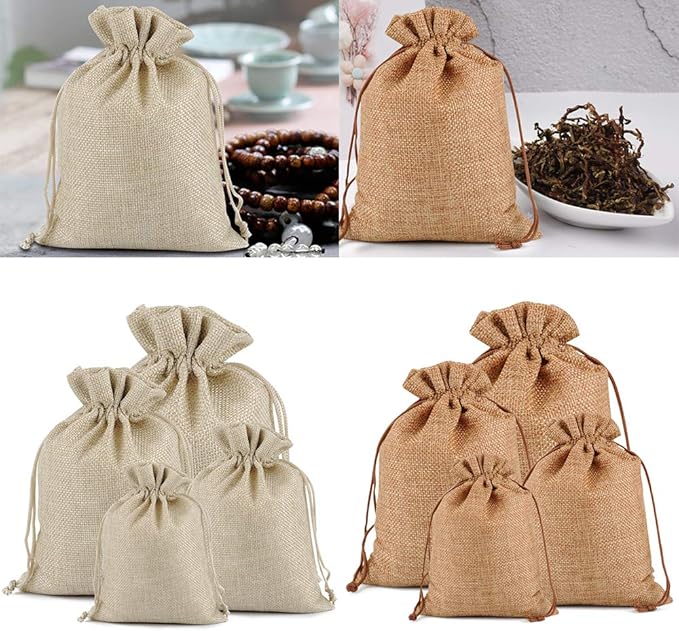 Lucky Monet 25/50/100PCS Burlap Gift Bags Wedding Hessian Jute Bags Linen - Image 4
