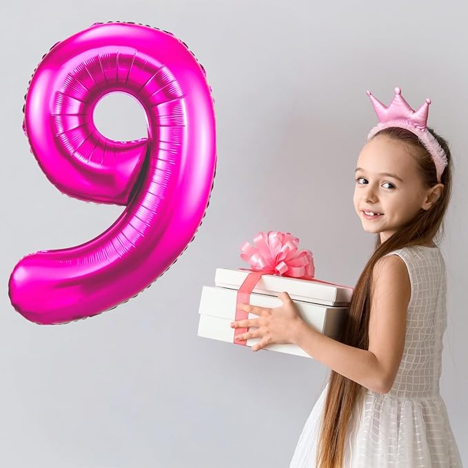 Hot Pink 9 Balloon, 40 Inch Number 9 Balloon, 9 Birthday Balloon Decorations - Image 7