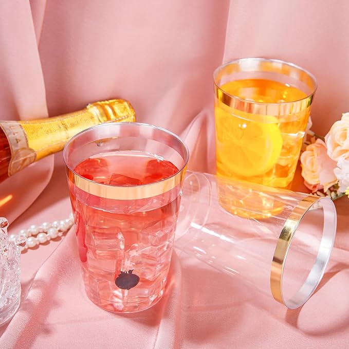 I00000 50 Pack 12 oz Gold Plastic Cups, Disposable Plastic Wine Glasses - Image 5