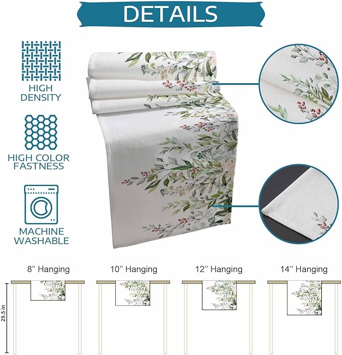 Botanical Eucalyptus Cotton Linen Table Runner - Image 7