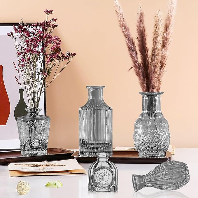 Dark Gray Bud Vases Set, Small Flower Design - Image 6