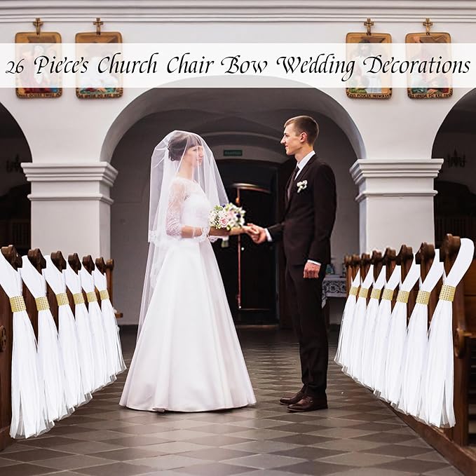 Large White Pew Bows Tulle Wedding Aisle Chair Decorations, Extended Church Pew - Image 5