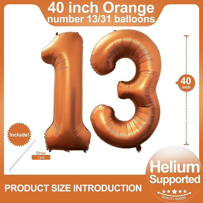 Number 13 Orange Balloons 40 Inch Giant Foil Helium - Image 2