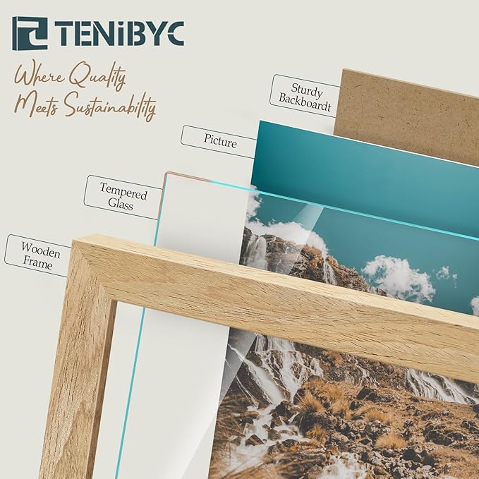13x19 Picture Frame 4 Pack, Textured Elegant Natural Solid Wood & HD Tempered - Image 5