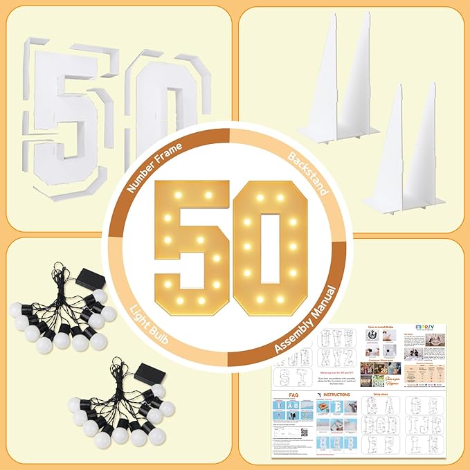 imprsv 4FT Light Up Numbers, Marquee Numbers 50th Birthday Decorations - Image 5