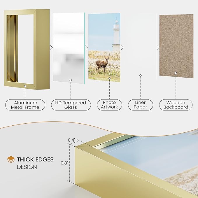 5x8 Aluminum Metal Picture Frame, Tempered Glass Gold Photo Frame 5x8 - Image 2