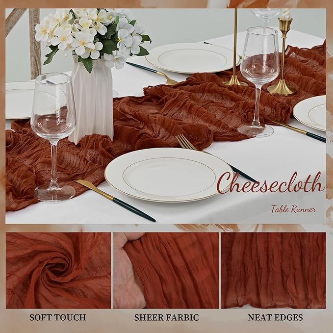 20 Pack Terracotta Cheesecloth Table Runner 10FT Boho Rustic Cheese Cloth Table - Image 3