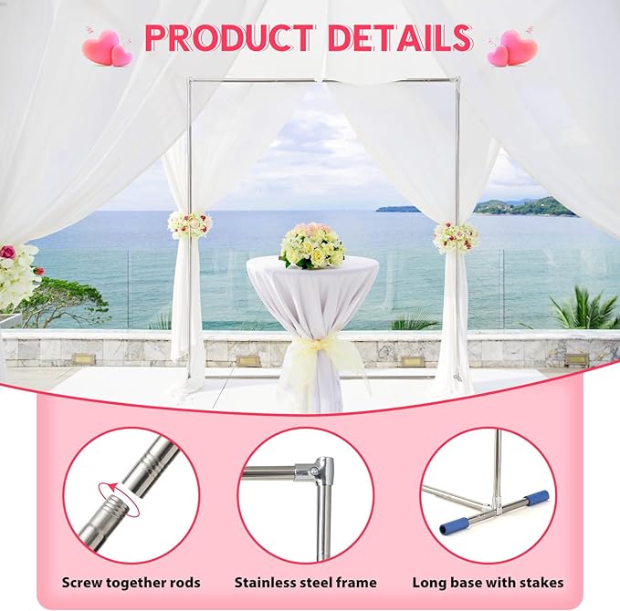 Wedding Arch, 7 x 6 FT Metal Arch Backdrop Stand - Image 2