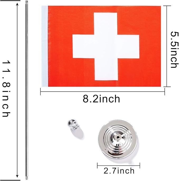 ZXvZYT 2 Pack Switzerland flag Swiss Table Flag Small Mini Swiss Desk Flags - Image 2