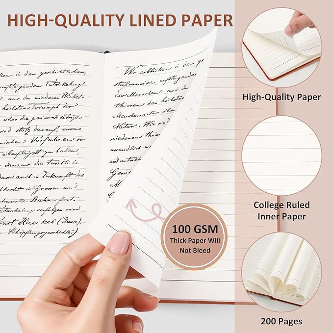 Lined Journal Notebook for Women Men, 200 Pages A5 Hardcover Leather Journals - Image 5