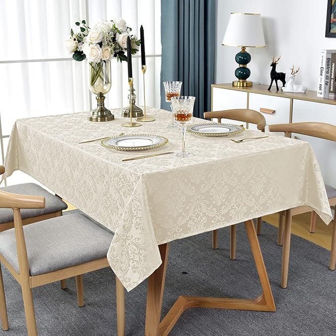 SASTYBALE Jacquard Tablecloth Rectangle 60 x 102 Inch Beige, Spill Proof - Image 2