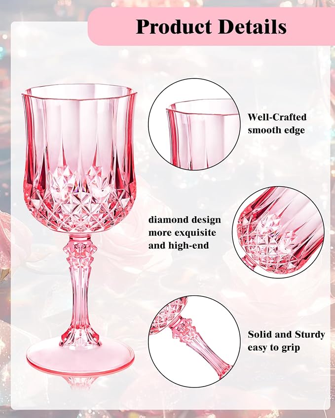 Ciaell 24PCS Pink Plastic Wine Glasses - 7 Oz Plastic Goblets - Image 5