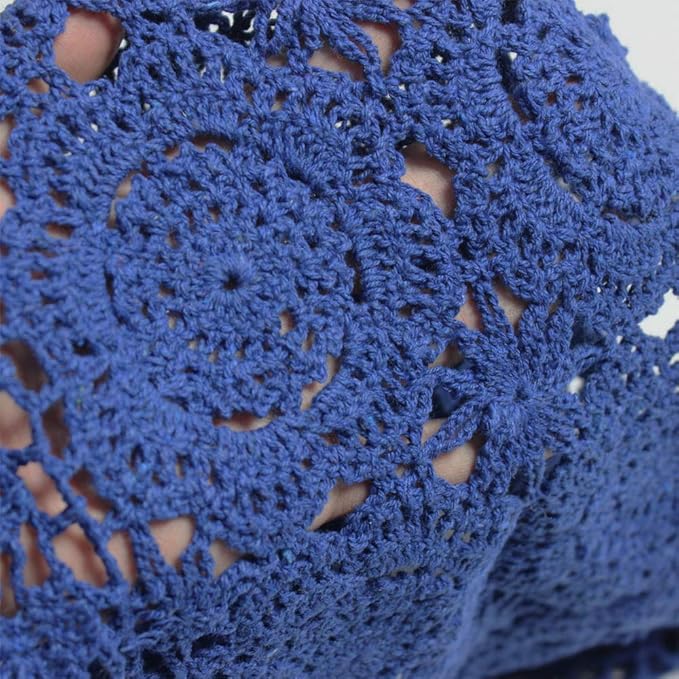 KEPSWET Cotton Handmade Crochet Lace Table Runner Blue Rectangle Coffee Table - Image 3
